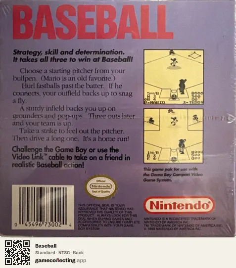 Baseball Game Boy, NTSC box back