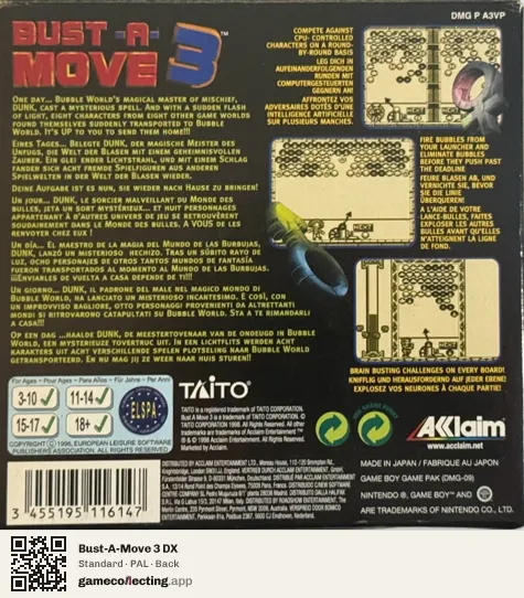 Bust-A-Move 3 DX Game Boy, PAL box back
