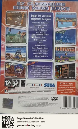 Sega Genesis Collection PlayStation 2, France box back
