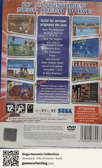 Sega Genesis Collection PlayStation 2, France box back