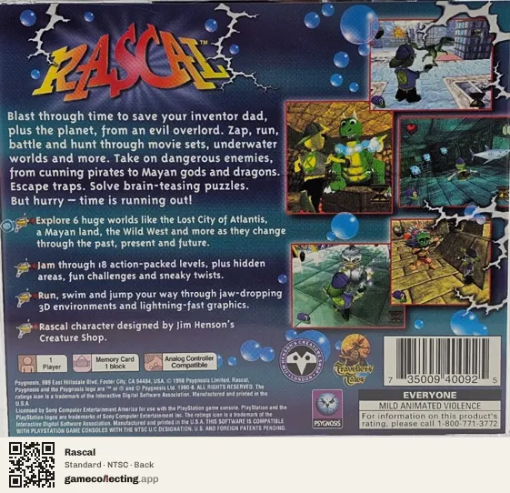 Rascal PlayStation, NTSC box back