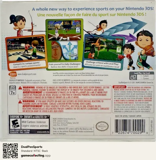 DualPenSports Nintendo 3DS, NTSC box back