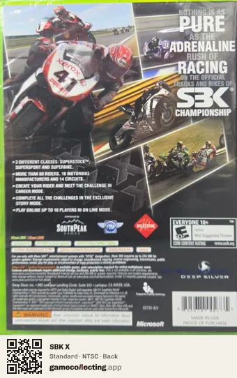 SBK X Xbox 360, NTSC box back