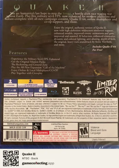 Quake II PlayStation 4, NTSC box back