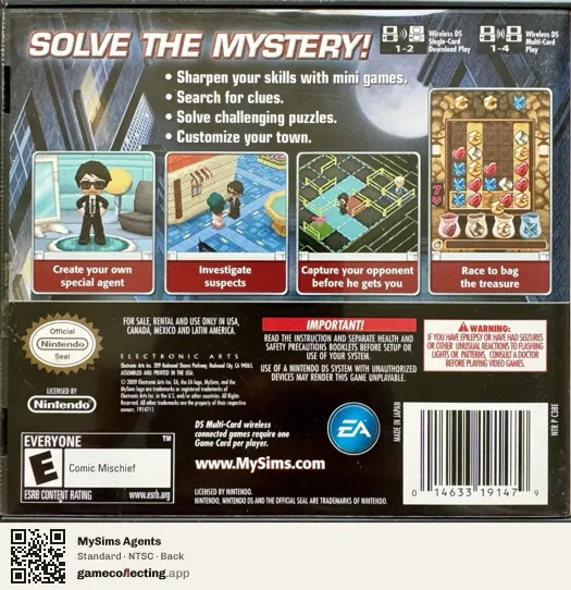 MySims Agents Nintendo DS, NTSC box back