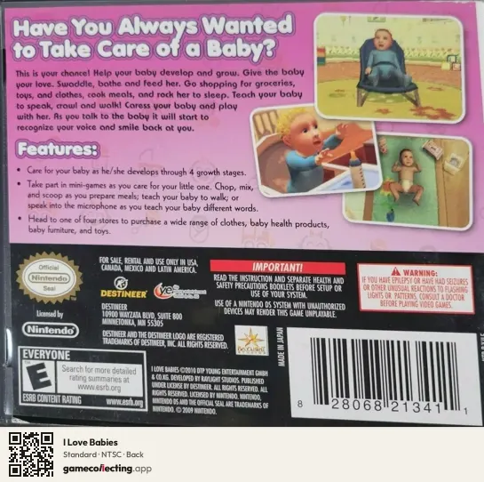 I Love Babies Nintendo DS, NTSC box back