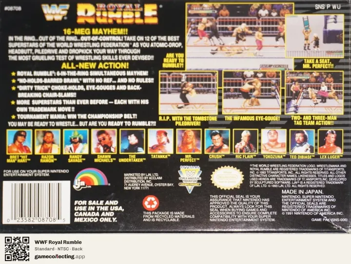 WWF Royal Rumble Super Nintendo Entertainment System, NTSC box back