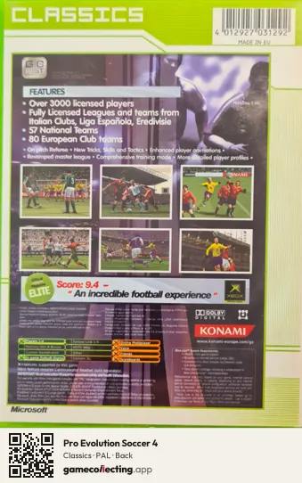 Pro Evolution Soccer 4 Xbox, PAL box back