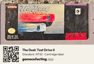 The Duel: Test Drive II Super Nintendo Entertainment System, NTSC cartridge label