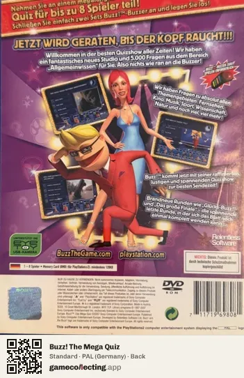 Buzz! The Mega Quiz PlayStation 2, Germany box back