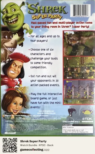 Shrek Super Party Xbox, NTSC box back