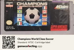 Champions World Class Soccer Super Nintendo Entertainment System, NTSC cartridge label