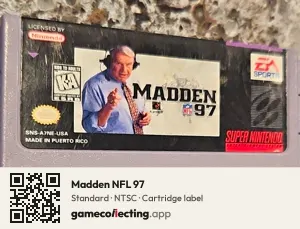 Madden NFL 97 Super Nintendo Entertainment System, NTSC cartridge label