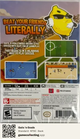 Guts 'n Goals Nintendo Switch, NTSC box back