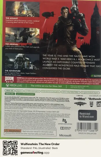 Wolfenstein: The New Order Xbox 360, Australia box back