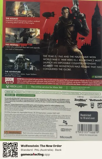 Wolfenstein: The New Order Xbox 360, Australia box back