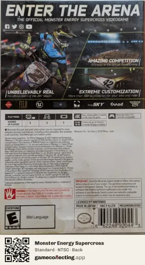 Monster Energy Supercross Nintendo Switch, NTSC box back