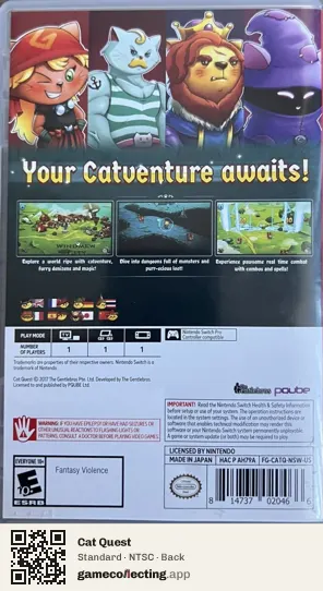 Cat Quest Nintendo Switch, NTSC box back