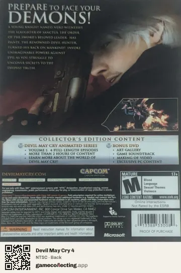 Devil May Cry 4 Xbox 360, NTSC box back