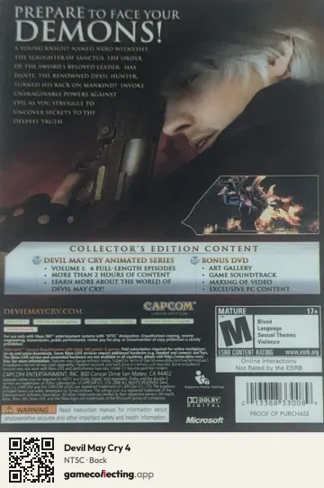 Devil May Cry 4 Xbox 360, NTSC box back
