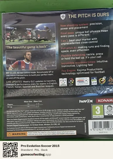 Pro Evolution Soccer 2015 Xbox One, PAL box back