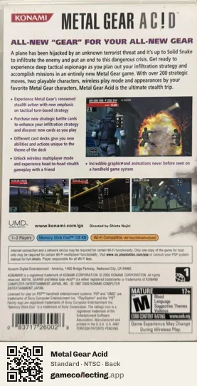 Metal Gear Acid PlayStation Portable, NTSC box back