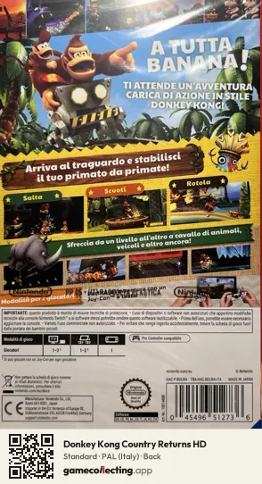 Donkey Kong Country Returns HD Nintendo Switch, Italy box back