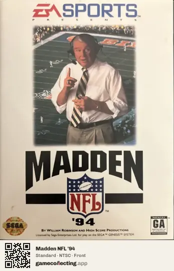 Madden NFL '94 Sega Mega Drive / Genesis, NTSC box front