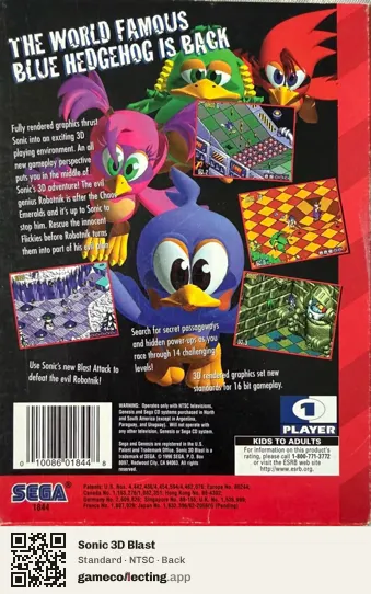 Sonic 3D Blast Sega Mega Drive / Genesis, NTSC box back