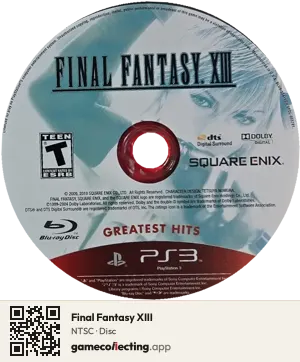 Final Fantasy XIII PlayStation 3, NTSC disc