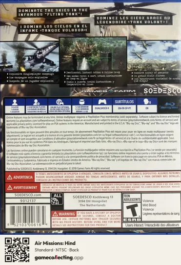 Air Missions: Hind PlayStation 4, NTSC box back