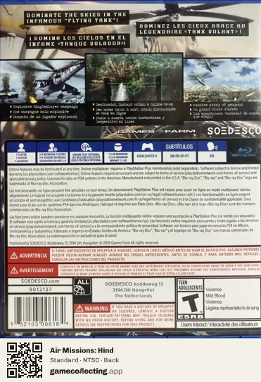 Air Missions: Hind PlayStation 4, NTSC box back