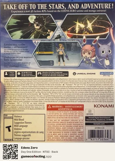 Edens Zero PlayStation 5, NTSC box back