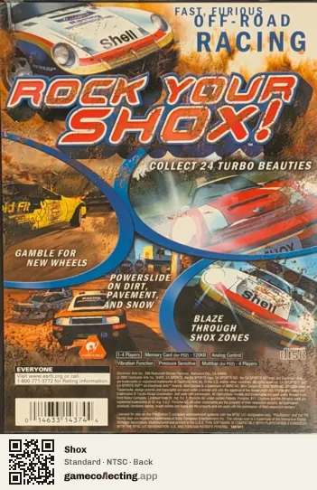 Shox PlayStation 2, NTSC box back