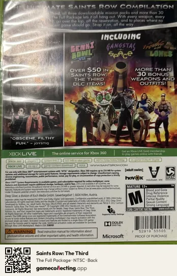 Saints Row: The Third Xbox 360, NTSC box back