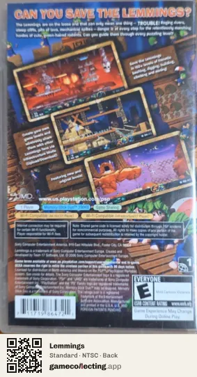 Lemmings PlayStation Portable, NTSC box back