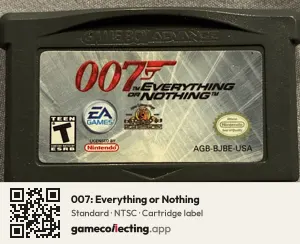 007: Everything or Nothing Game Boy Advance, NTSC cartridge label