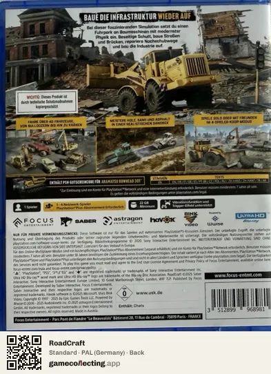 RoadCraft PlayStation 5, Germany box back