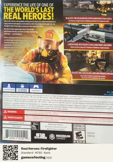Real Heroes: Firefighter PlayStation 4, NTSC box back