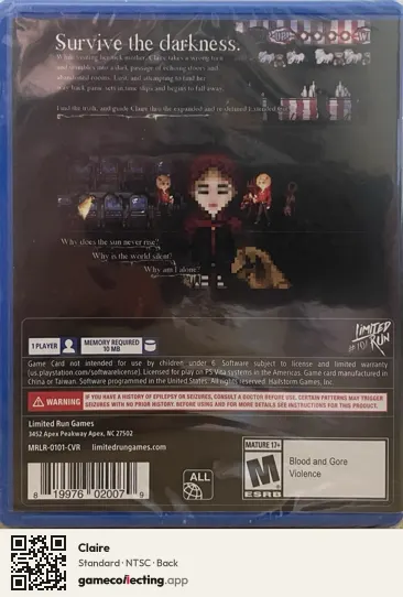 Claire PlayStation Vita, NTSC box back
