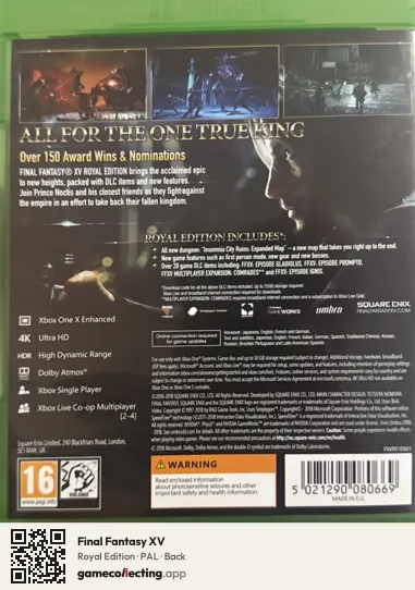 Final Fantasy XV Xbox One, PAL box back