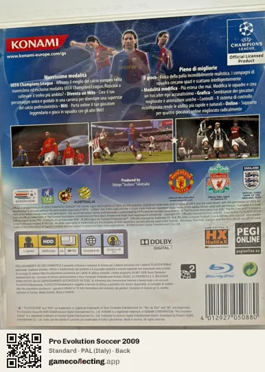 Pro Evolution Soccer 2009 PlayStation 3, Italy box back