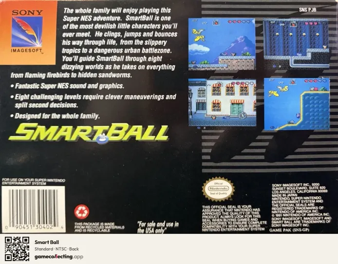 Smart Ball Super Nintendo Entertainment System, NTSC box back