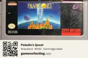 Paladin's Quest Super Nintendo Entertainment System, NTSC cartridge label