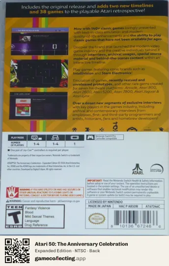 Atari 50: The Anniversary Celebration Nintendo Switch, NTSC box back
