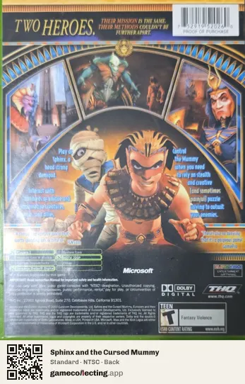 Sphinx and the Cursed Mummy Xbox, NTSC box back