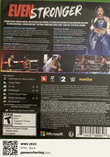 WWE 2K23 Xbox Series X, NTSC box back