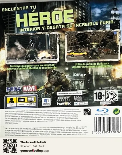 The Incredible Hulk PlayStation 3, PAL box back