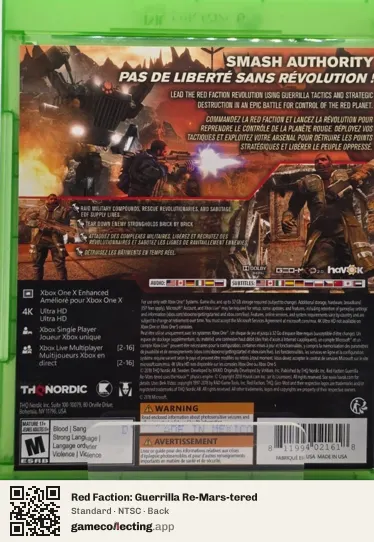 Red Faction: Guerrilla Re-Mars-tered Xbox One, NTSC box back