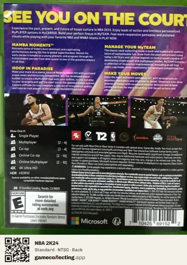 NBA 2K24 Xbox One, NTSC box back